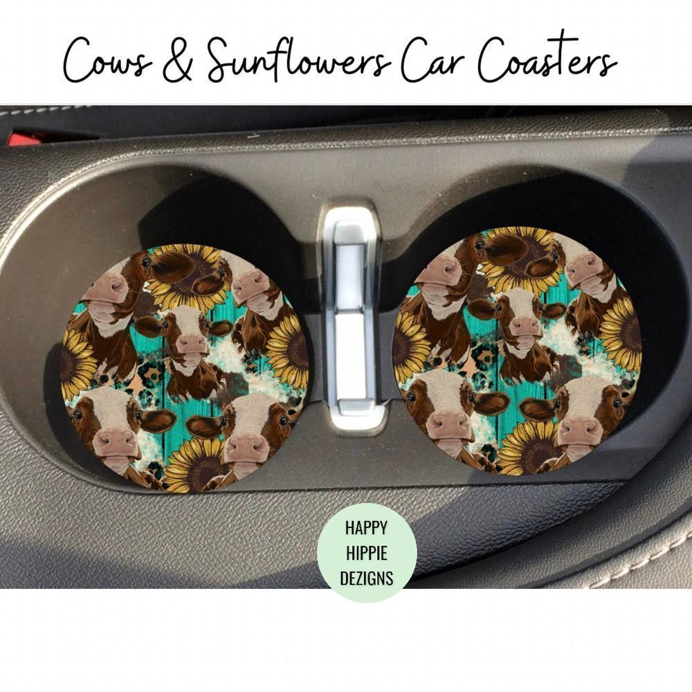 Cows & Sunflowers Car Coaster 2 Pack